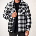 Keir | Mens Flannel Plaid Shirt Quilted Fleece Winter Down Padded Jacket, Black White Quilted