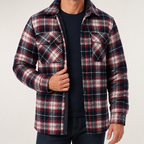 Keir | Mens Flannel Plaid Shirt Quilted Fleece Winter Down Padded Jacket, Burgundy Quilted
