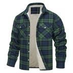 Keir | Mens Flannel Plaid Shirt Jacket, Green Fleece Lined