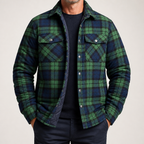 Keir | Mens Flannel Plaid Shirt Quilted Fleece Winter Down Padded Jacket, Green Quilted