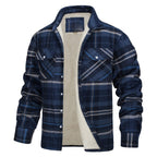 Keir | Mens Flannel Plaid Shirt Jacket, Navy Blue Fleece Lined