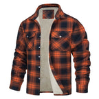 Keir | Mens Flannel Plaid Shirt Jacket, Orange Fleece Lined