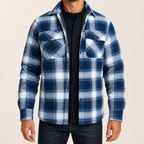 Keir | Mens Flannel Plaid Shirt Quilted Fleece Winter Down Padded Jacket, Sky Blue Quilted