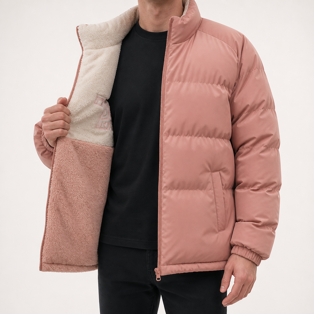 Keith | Mens Wool Lined Jacket Padded Thick Warm Winter Coat, Pink