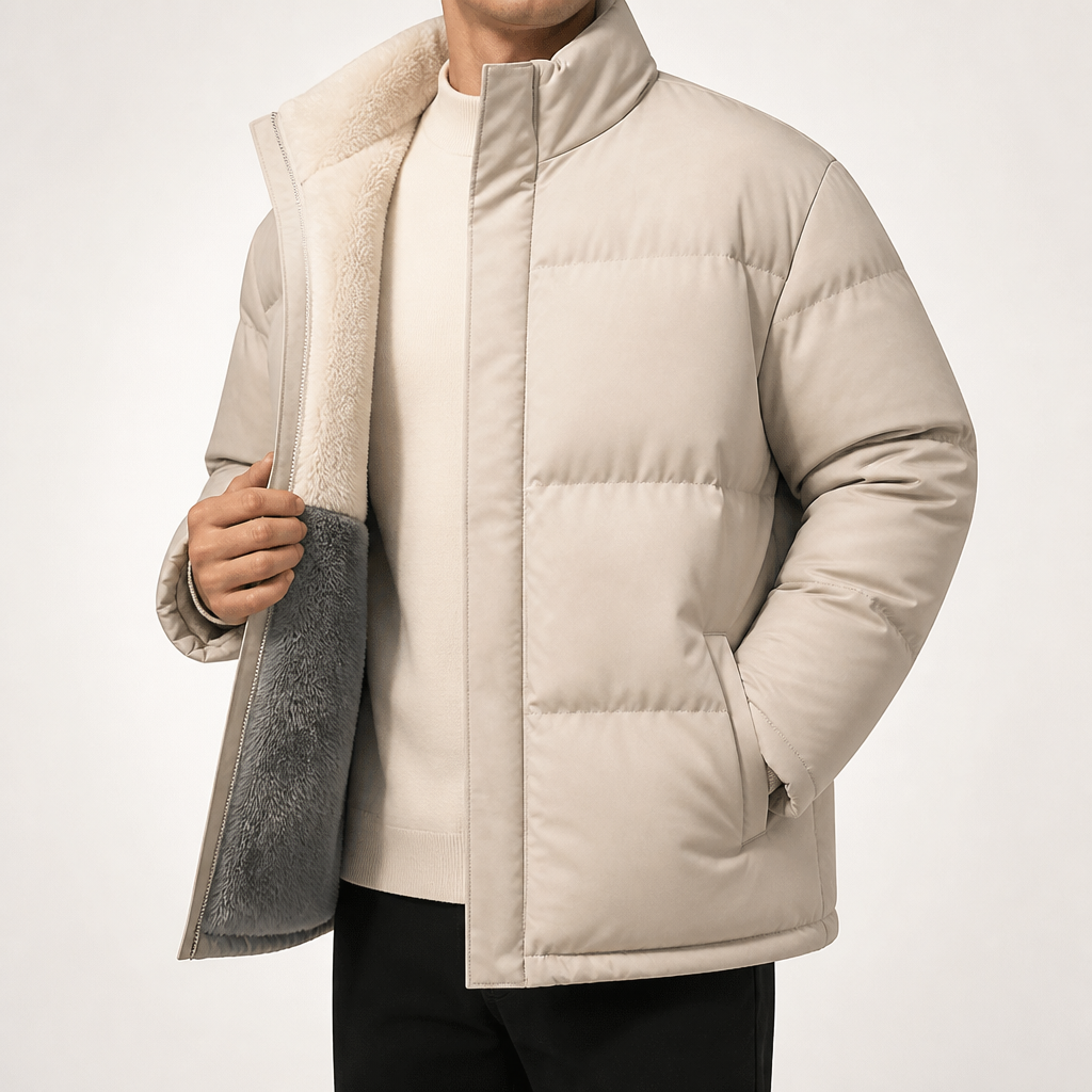 Keith | Mens Wool Lined Jacket Padded Thick Warm Winter Coat, Khaki