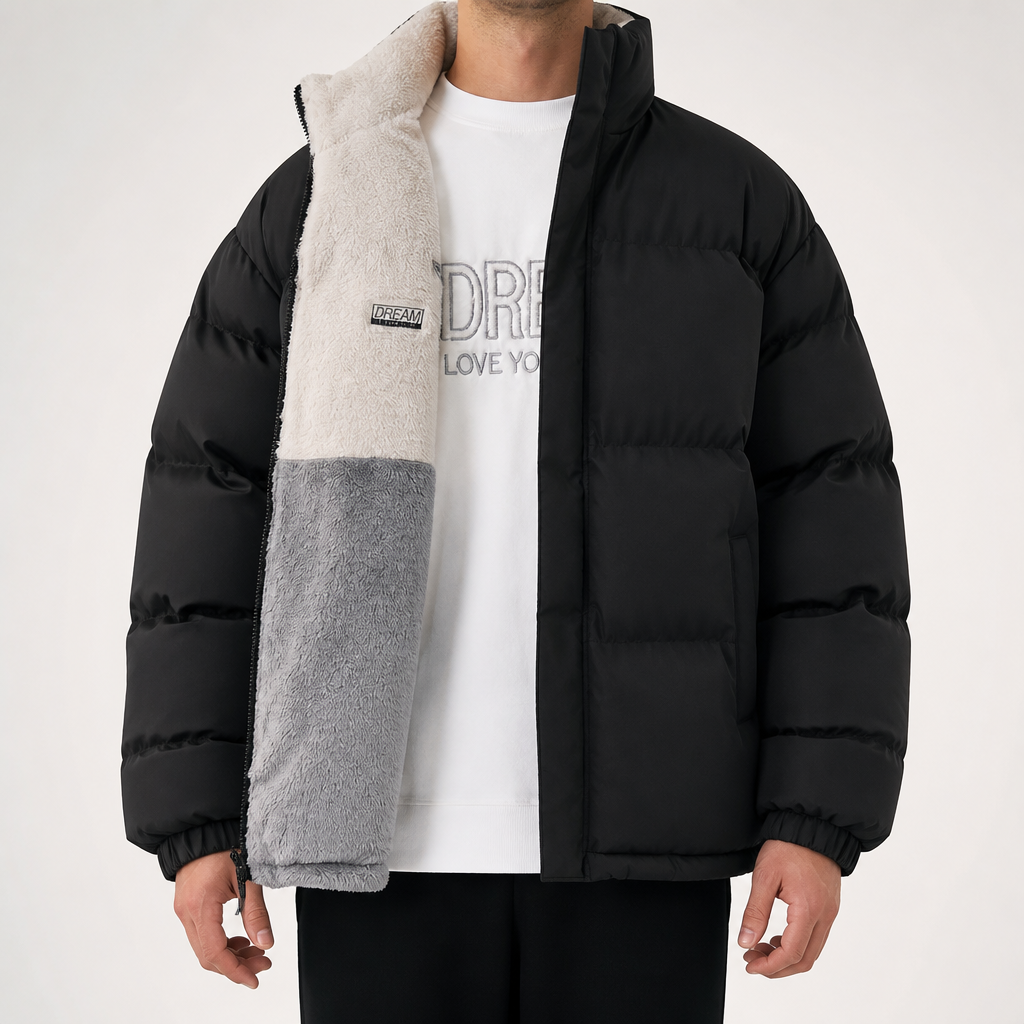 Keith | Mens Wool Lined Jacket Padded Thick Warm Winter Coat, Black