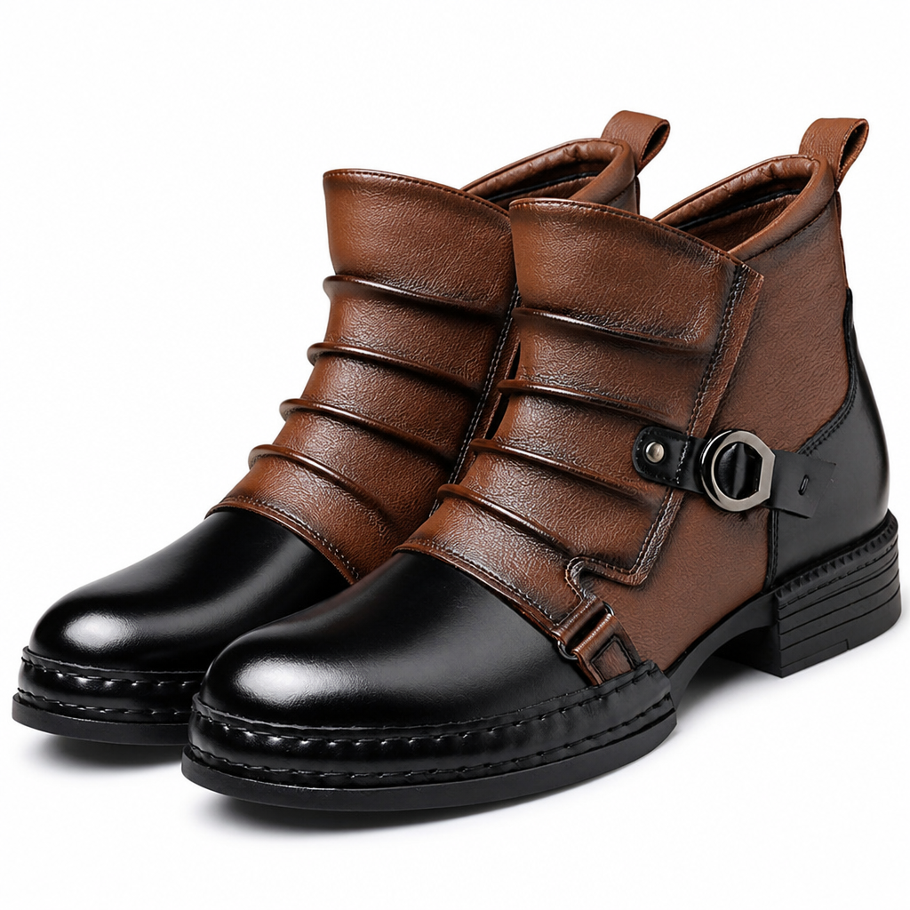 Ken | Mens Leather Biker Boots High Top Ankle Casual Footwear