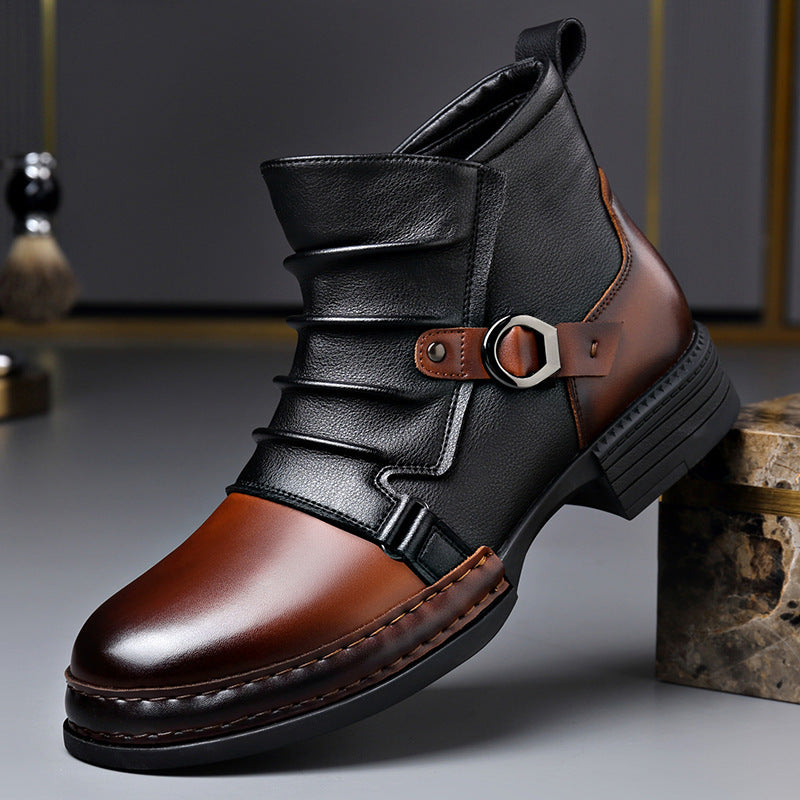 Ken | Mens Leather Biker Boots High Top Ankle Casual Footwear