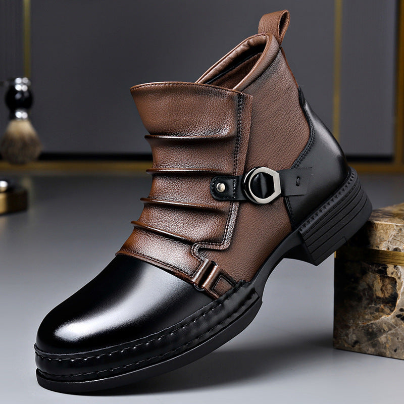 Ken | Mens Leather Biker Boots High Top Ankle Casual Footwear
