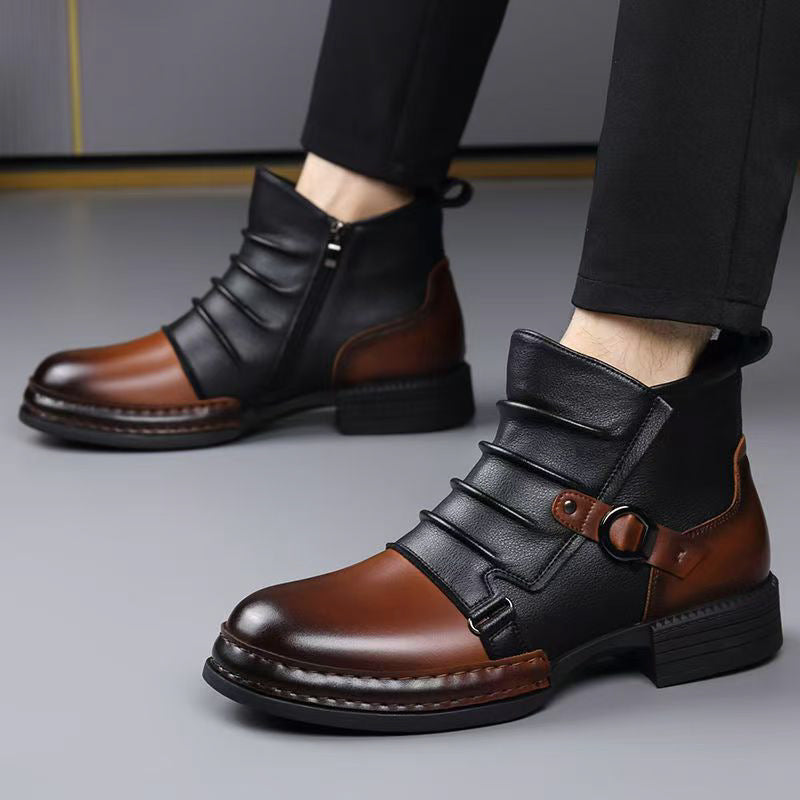 Ken | Mens Leather Biker Boots High Top Ankle Casual Footwear