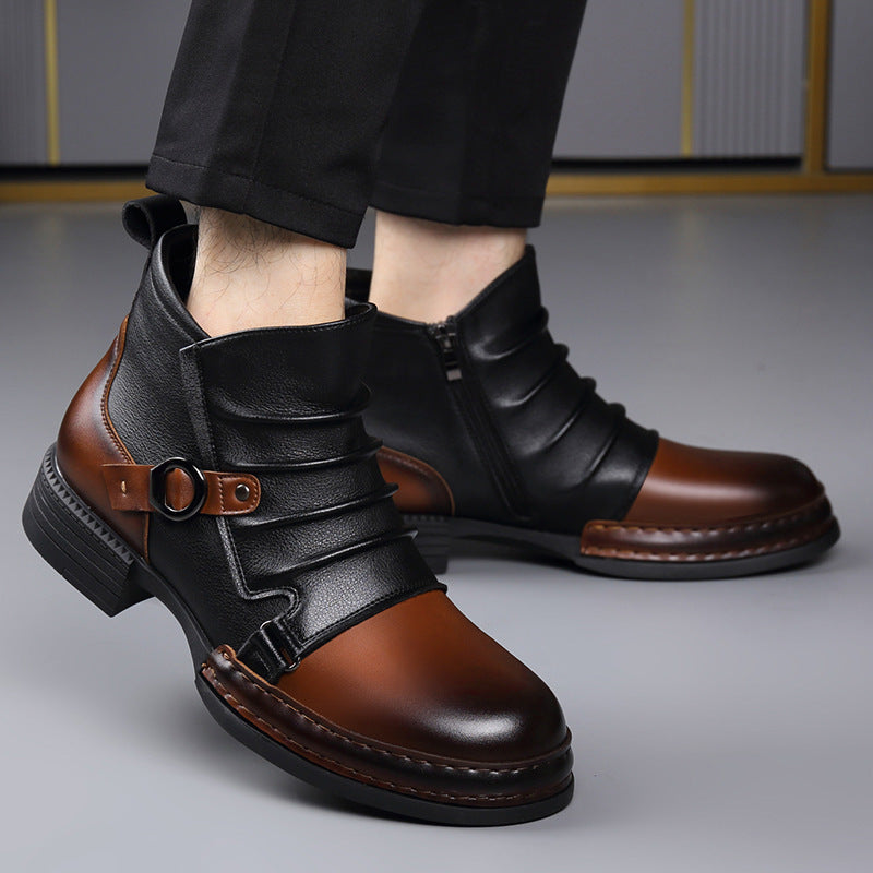 Ken | Mens Leather Biker Boots High Top Ankle Casual Footwear