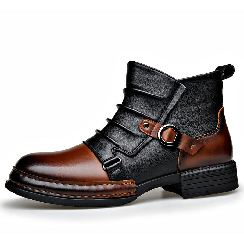 Ken | Mens Leather Biker Boots High Top Ankle Casual Footwear