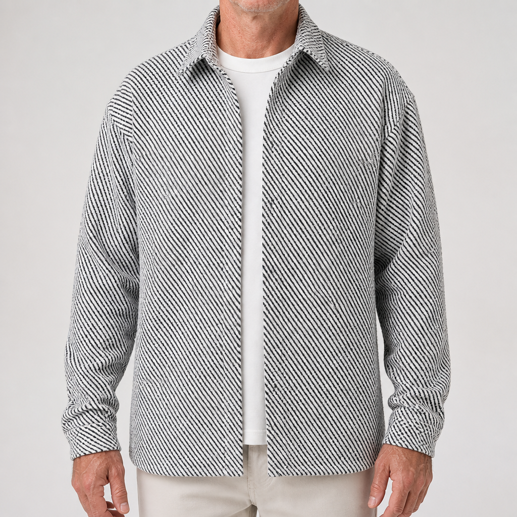 Kent | Mens Long Sleeve Shirt Casual Loose Fashion Button Down, White And Grey Pants