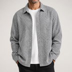 Kent | Mens Long Sleeve Shirt Casual Loose Fashion Button Down, White And Grey Top