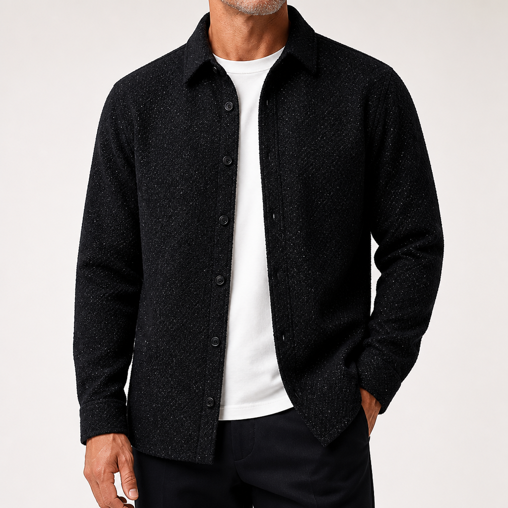 Kent | Mens Long Sleeve Shirt Casual Loose Fashion Button Down, Black Top