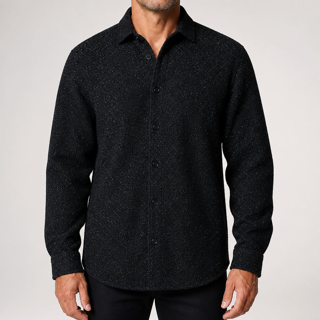 Kent | Mens Long Sleeve Shirt Casual Loose Fashion Button Down, Black Suit