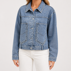 Kenzie | Womens Studded Washed Denim Jacket, Blue