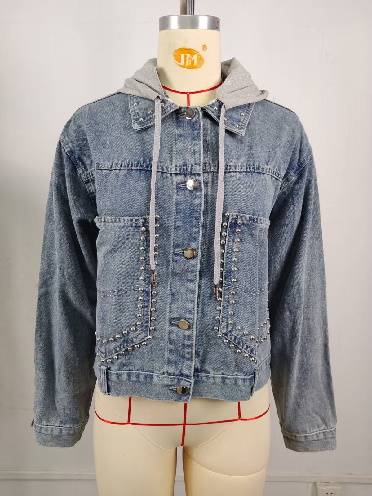 Kenzie | Womens Studded Washed Denim Jacket