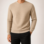 Kurt | Mens Checkered Crewneck Sweatshirt Knit Pullover Sweater, Khaki