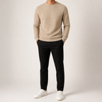 Kurt | Mens Checkered Crewneck Sweatshirt Knit Pullover Sweater, Khaki