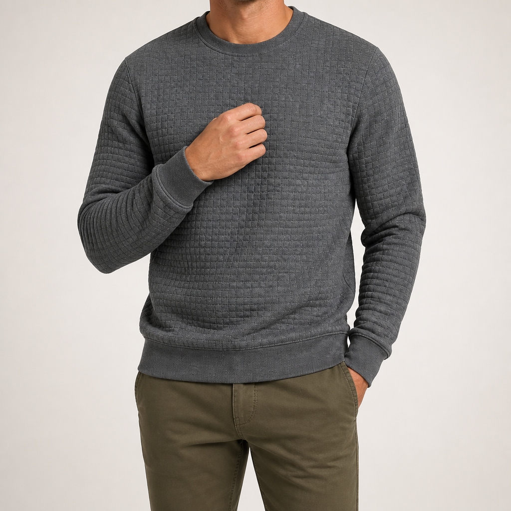 Kurt | Mens Checkered Crewneck Sweatshirt Knit Pullover Sweater, Dark Grey