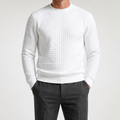Kurt | Mens Checkered Crewneck Sweatshirt Knit Pullover Sweater, White