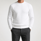 Kurt | Mens Checkered Crewneck Sweatshirt Knit Pullover Sweater, White