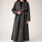 Lachlan | Womens Wool Coat Long Belted Winter Overcoat Trench, Dark Gray