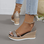 Laila | Womens Platform Wedge Peep Toe Fish Mouth Sandals