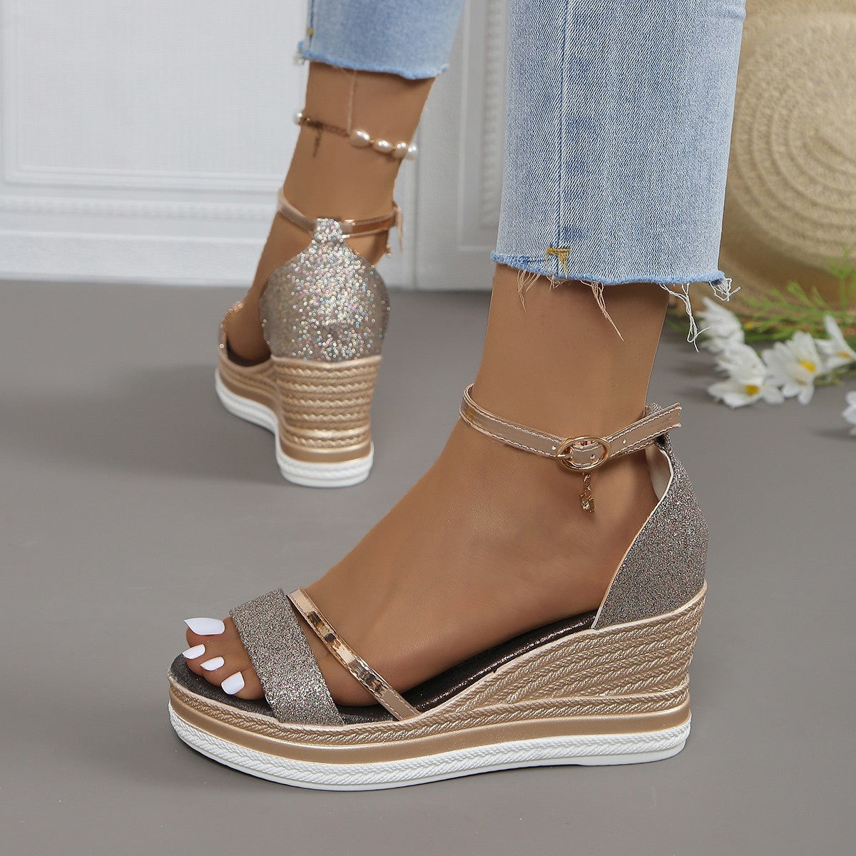 Laila | Womens Platform Wedge Peep Toe Fish Mouth Sandals