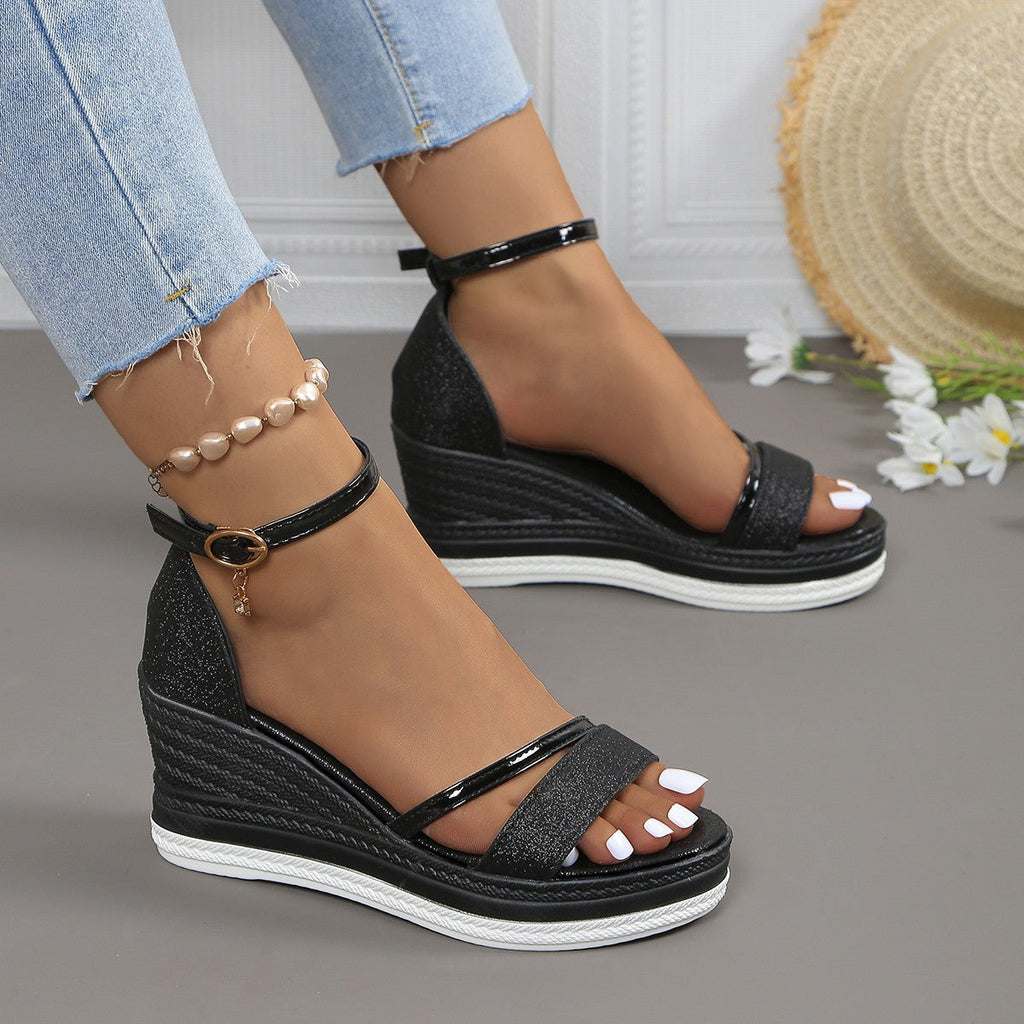 Laila | Womens Platform Wedge Peep Toe Fish Mouth Sandals