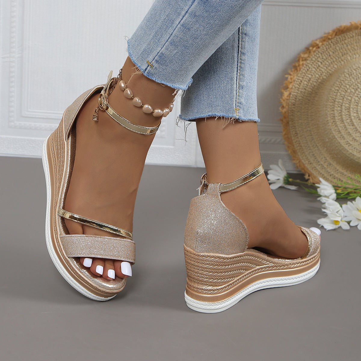 Laila | Womens Platform Wedge Peep Toe Fish Mouth Sandals