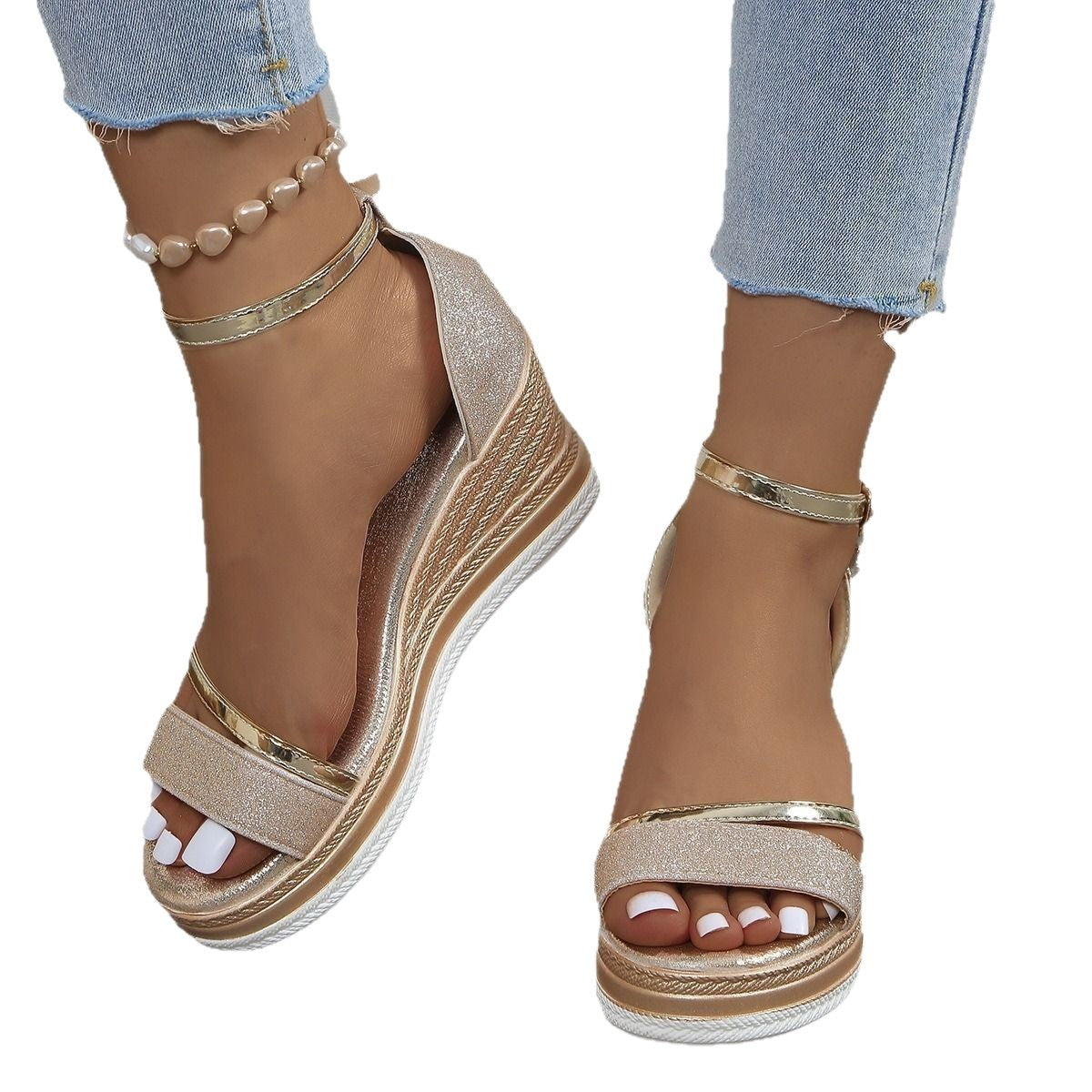 Laila | Womens Platform Wedge Peep Toe Fish Mouth Sandals
