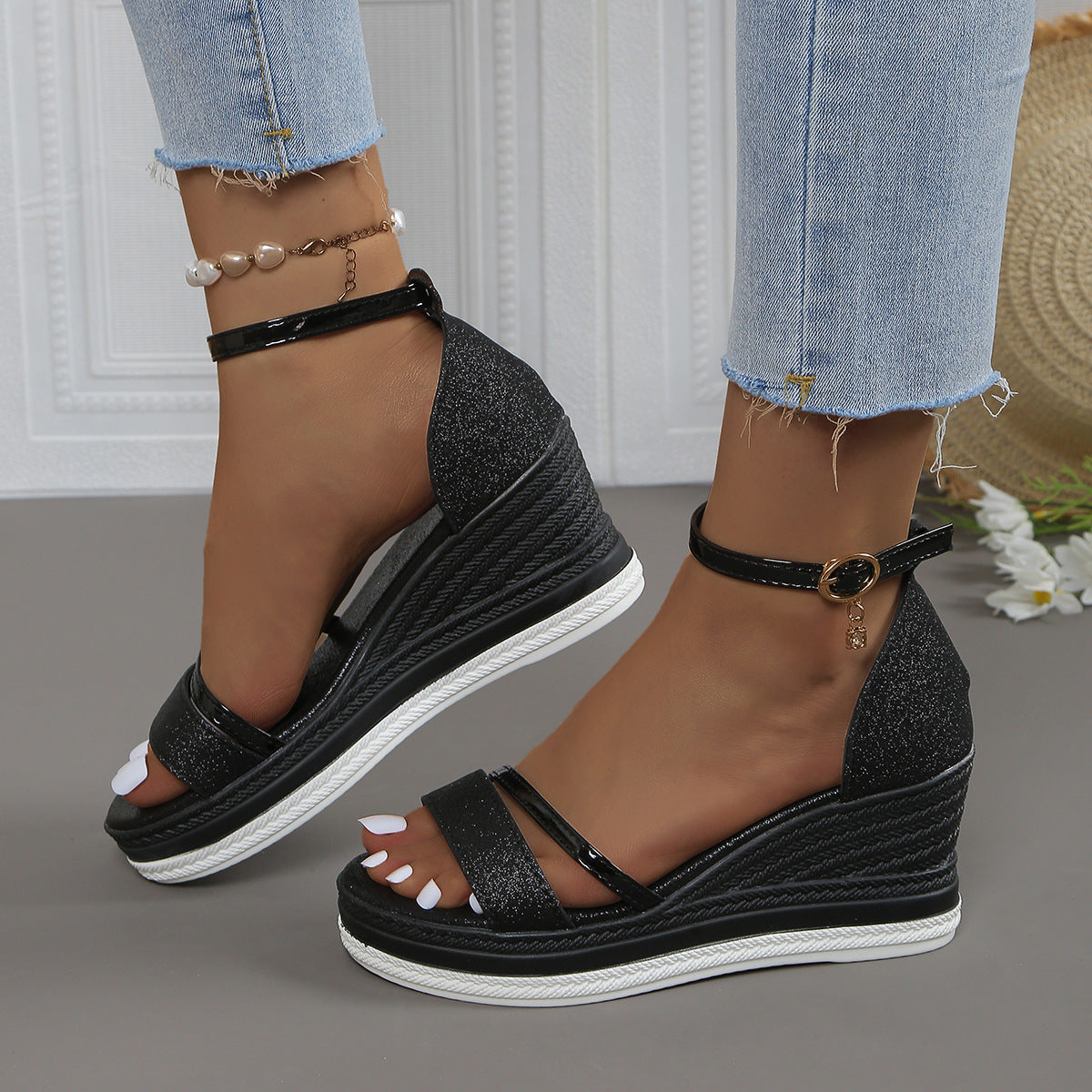 Laila | Womens Platform Wedge Peep Toe Fish Mouth Sandals
