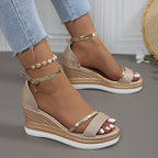 Laila | Womens Platform Wedge Peep Toe Fish Mouth Sandals