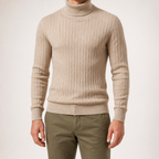 Lance | Mens Turtleneck Sweater Knit Roll Neck Warm Winter Pullover, Apricot