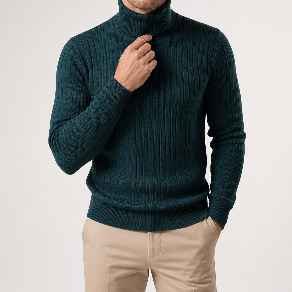 Lance | Mens Turtleneck Sweater Knit Roll Neck Warm Winter Pullover, Dark Green