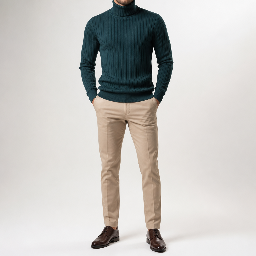 Lance | Mens Turtleneck Sweater Knit Roll Neck Warm Winter Pullover, Dark Green