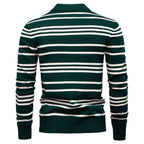 Landon | Mens Striped Jacquard Knit Long Sleeve Polo Collar Pullover Sweater