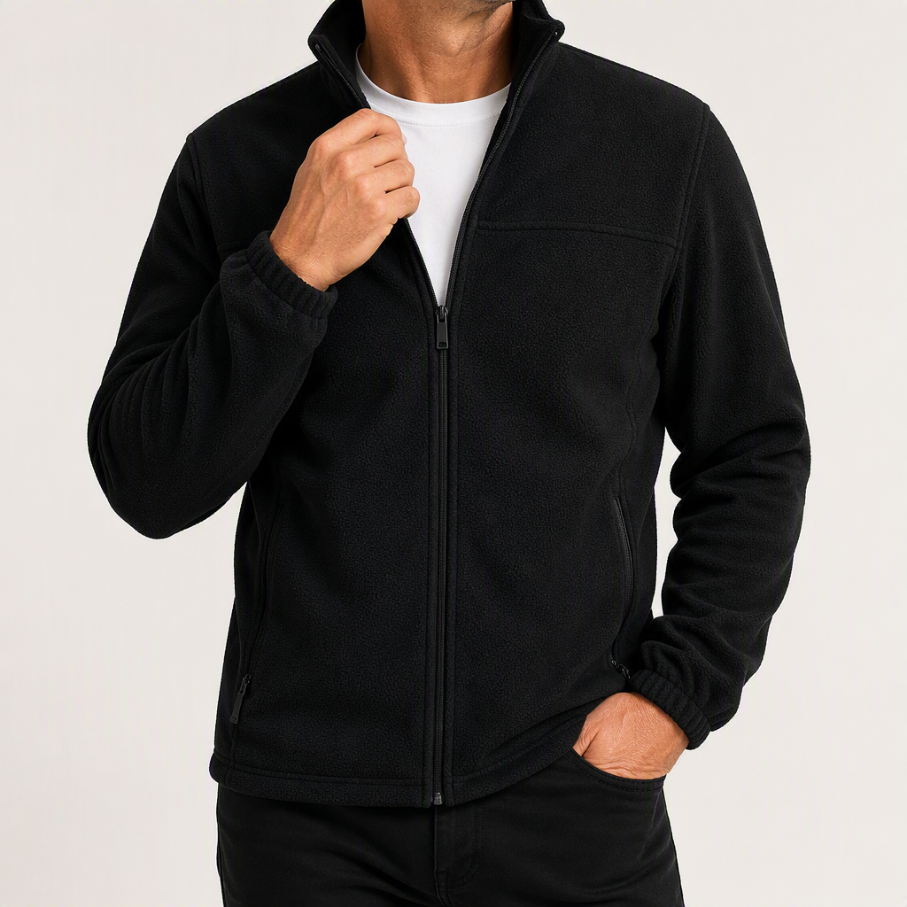 Langston | Mens Fleece Lined Winter Jacket Warm Stand Collar Coat, Black