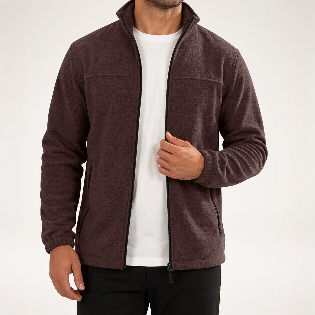 Langston | Mens Fleece Lined Winter Jacket Warm Stand Collar Coat, Brown
