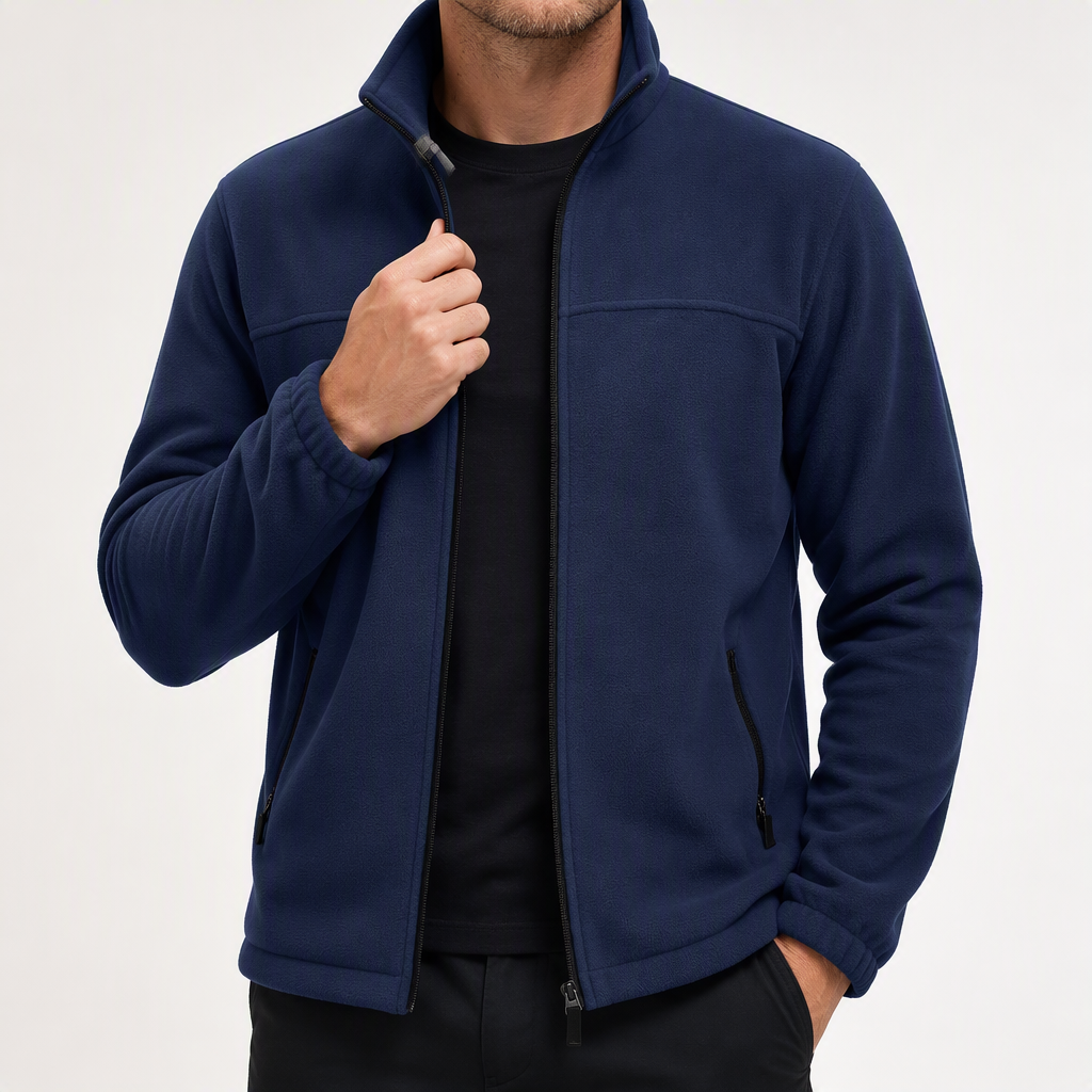 Langston | Mens Fleece Lined Winter Jacket Warm Stand Collar Coat, Navy Blue