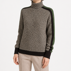 Lara | Womens Turtleneck Sweater Contrast Sleeve Loose Knit Pullover, Black
