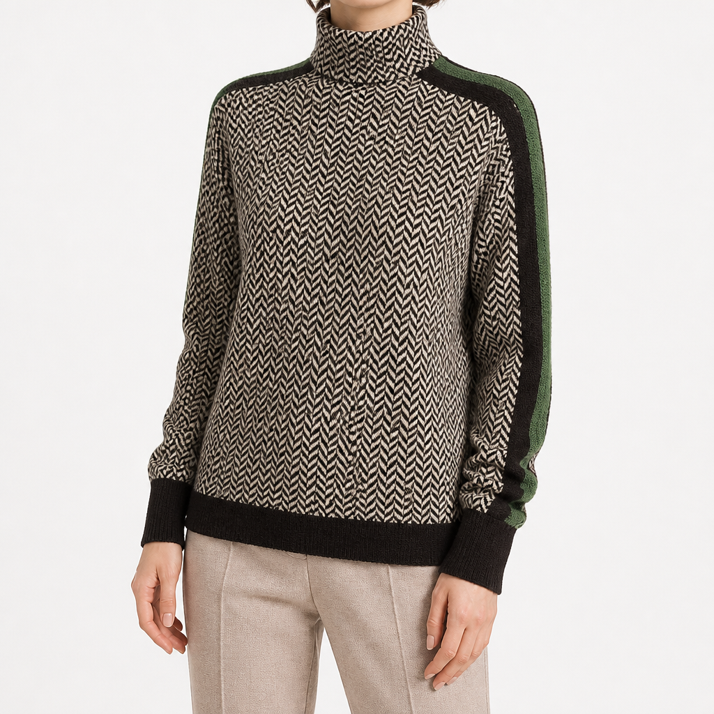 Lara | Womens Turtleneck Sweater Contrast Sleeve Loose Knit Pullover, Black
