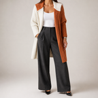Laurel | Womens Hooded Color Block Soft Brushed Knit Mid Length Cardigan Sweater, White Orange Red