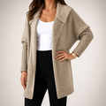 Laurel | Womens Hooded Color Block Soft Brushed Knit Mid Length Cardigan Sweater, Khaki Camel