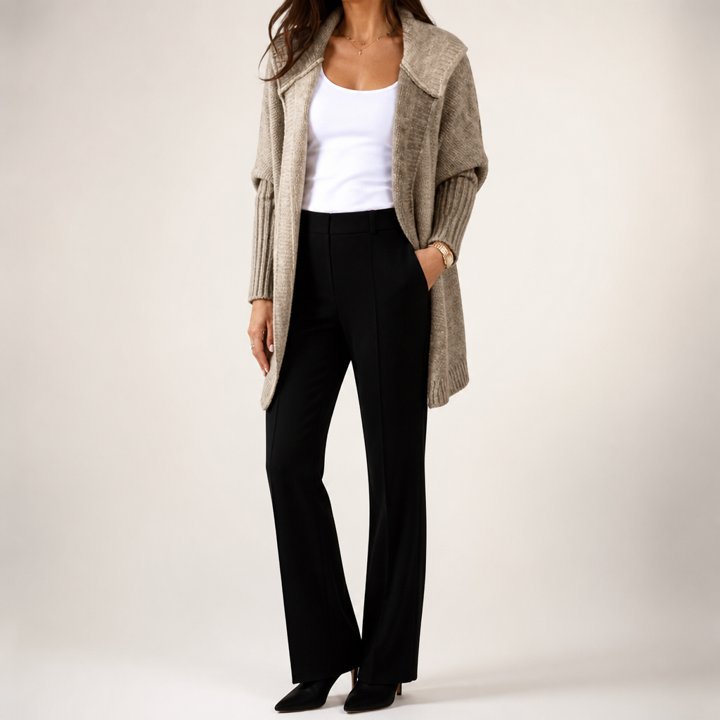 Laurel | Womens Hooded Color Block Soft Brushed Knit Mid Length Cardigan Sweater, Khaki Camel