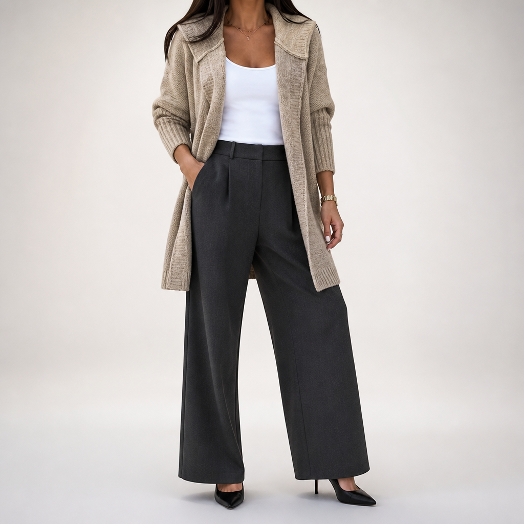 Laurel | Womens Hooded Color Block Soft Brushed Knit Mid Length Cardigan Sweater, Apricot Khaki