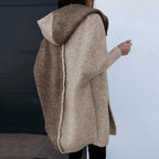 Laurel | Womens Hooded Color Block Soft Brushed Knit Mid Length Cardigan Sweater, Khaki Camel