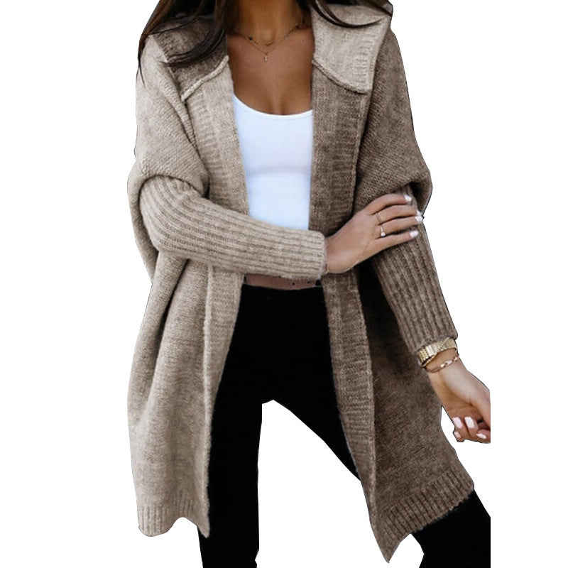 Laurel | Womens Hooded Color Block Soft Brushed Knit Mid Length Cardigan Sweater, Khaki Camel